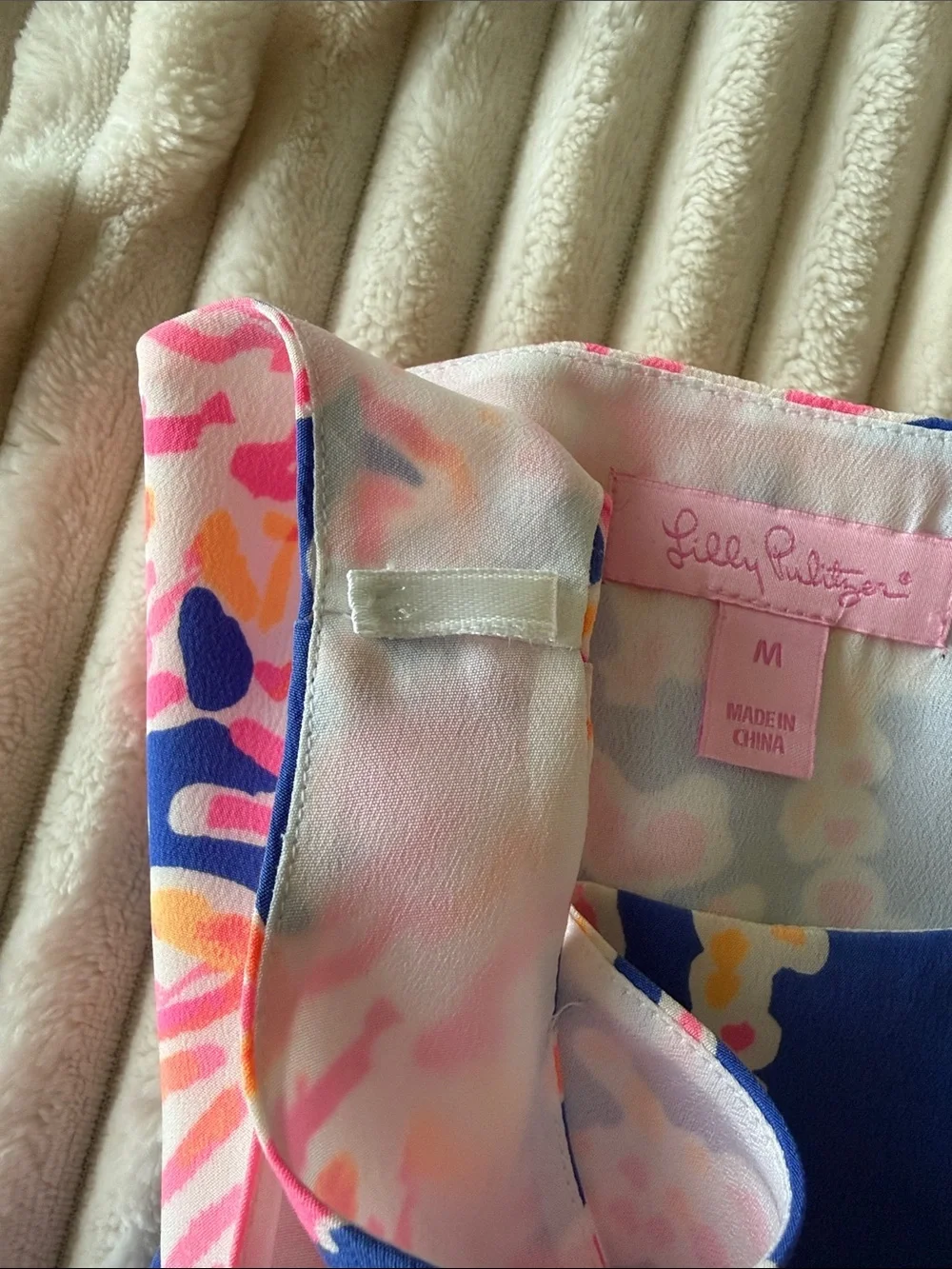 Lilly Pulitzer Jackie Silk Blue Dress with Pink Coral Print size M